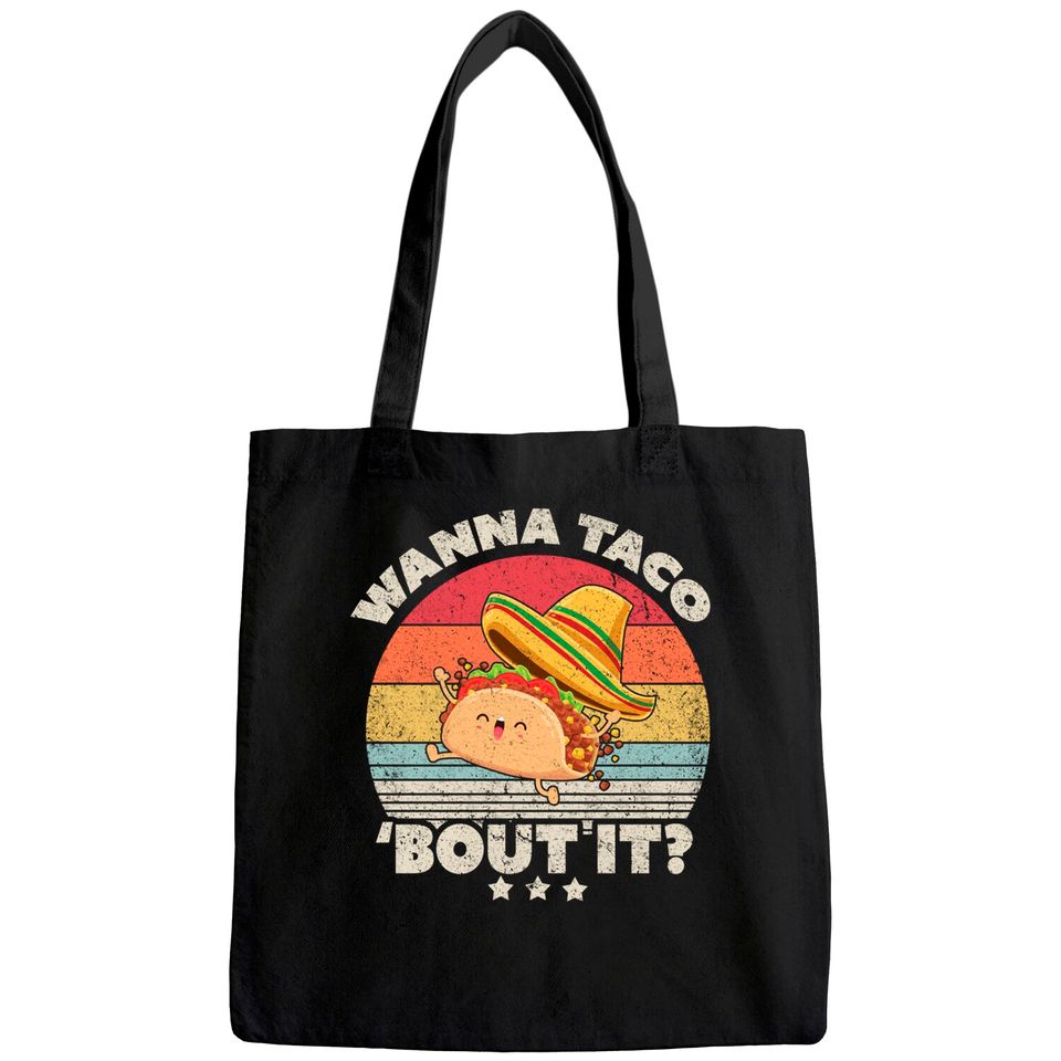 Funny Taco Tote Bag. Retro Style Wanna Taco Bout It Tote Bag