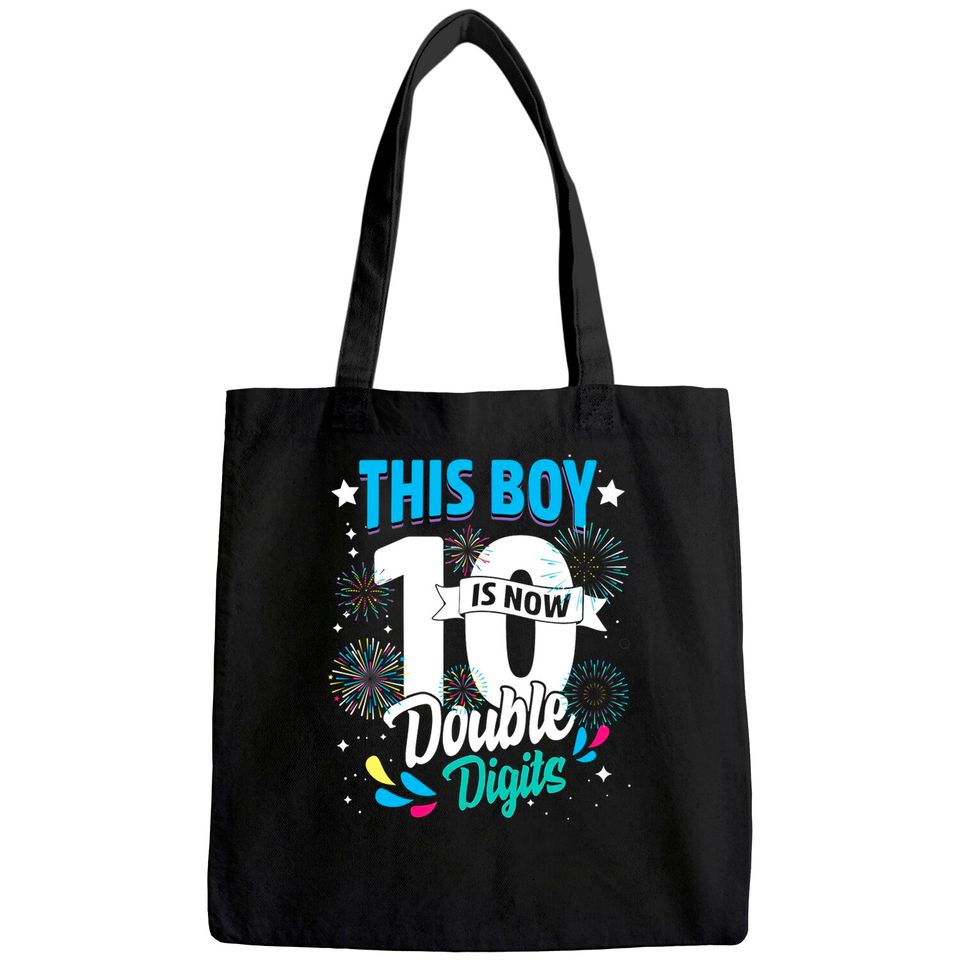 birthday for boys 10 years This Boy is Now 10 Double Digits Tote Bag