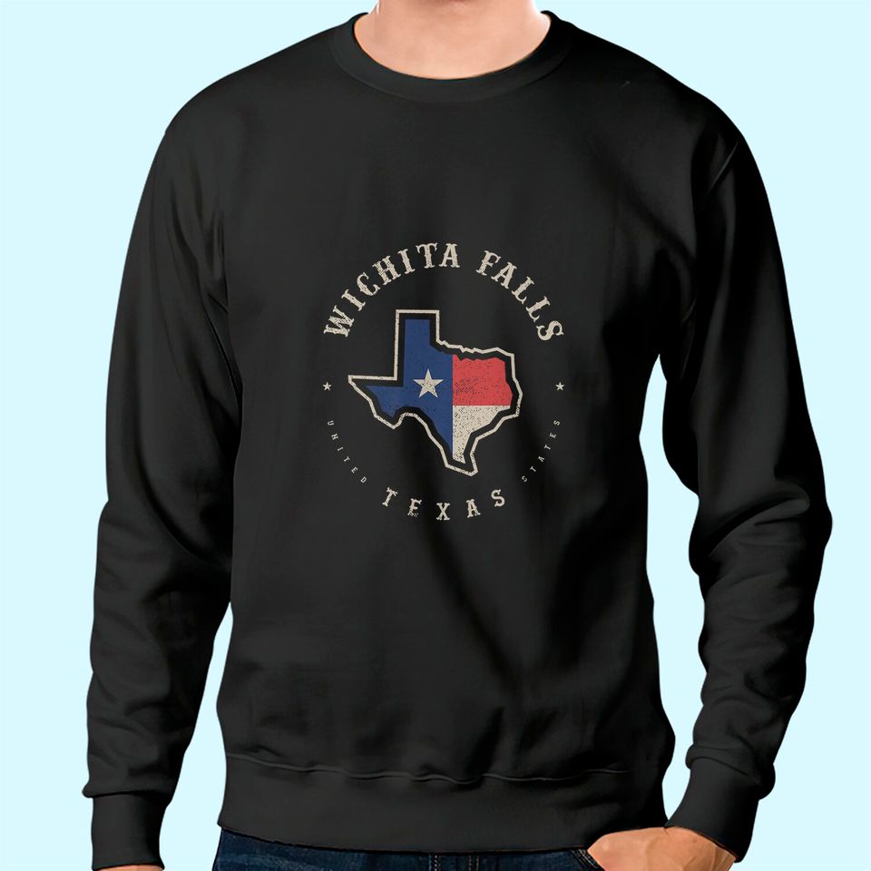 Vintage Wichita Falls Texas State Flag Map Sweatshirt