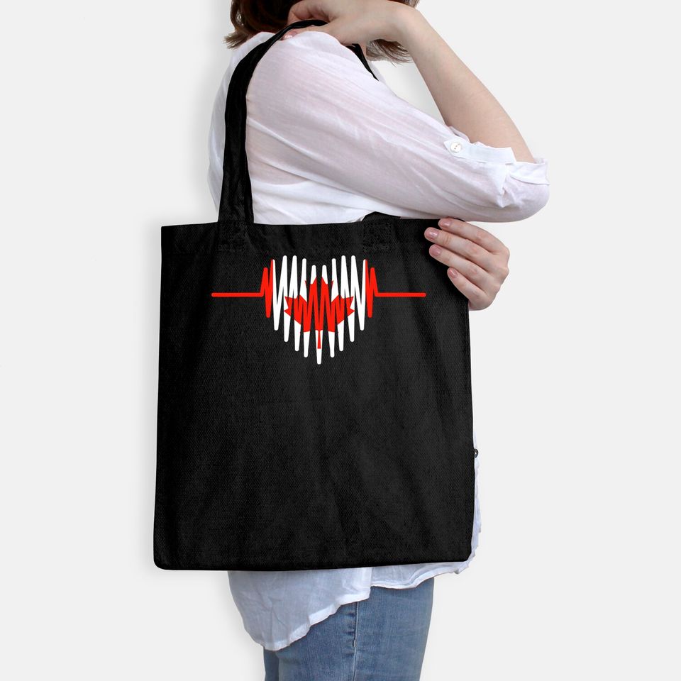 Happy Canada Day Tote Bag Canadian Heart Beat Rate Nurse Tote Bag
