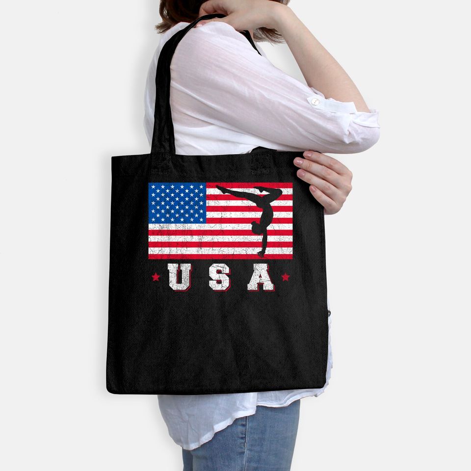 Patriotic Sports American USA Flag Girls Gymnastics Tote Bag