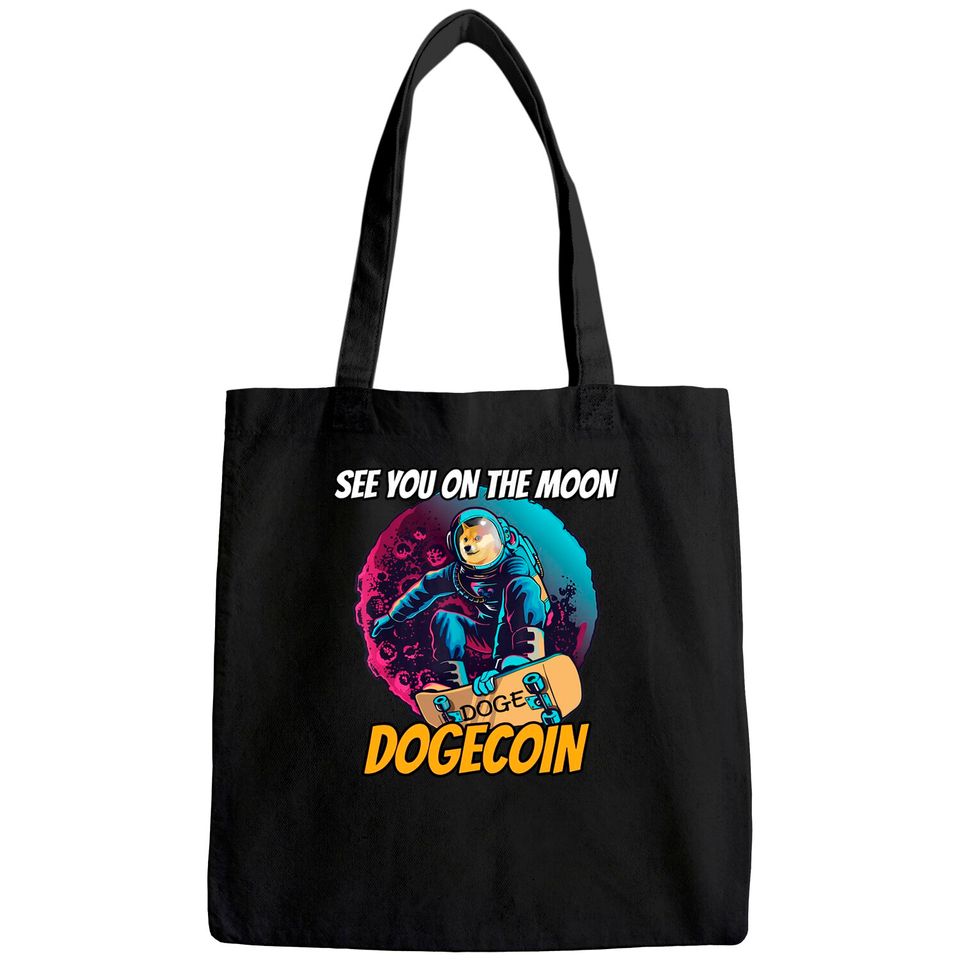Dogecoin Tote Bag Elon Musk See You ON The Moon Dogecoin Tote Bag