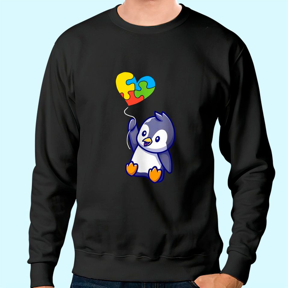 Penguin Autism Awareness Day Puzzle Piece Sweatshirt