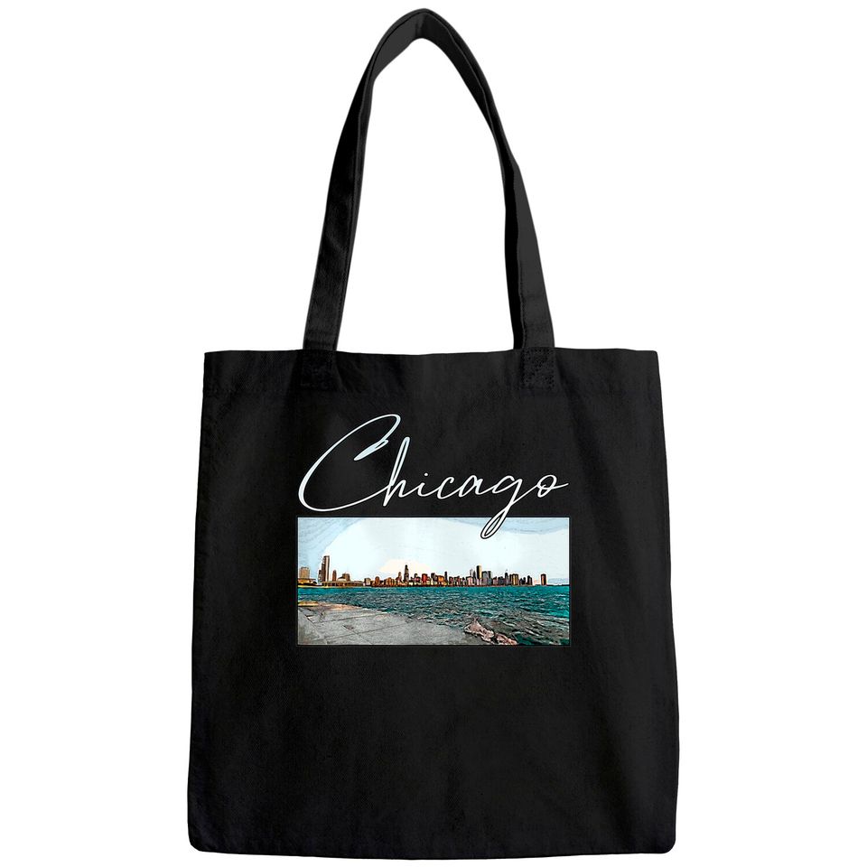Downtown Chicago Clothing Skyline Tote Bag Skyscraper Lakefront Tote Bag