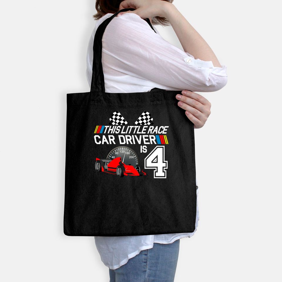 Kids 4 Year Old Race Car Birthday Tote Bag 4th Racing Party Tote Bag
