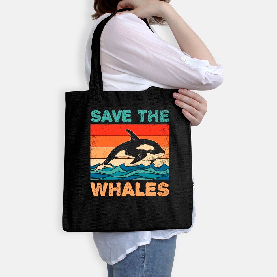 Save The Whales Retro Vintage Orca Whale Tote Bag
