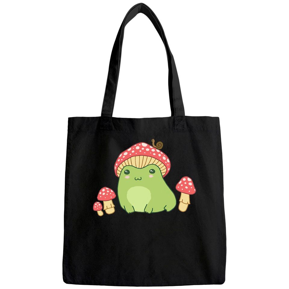 Frog with Mushroom Hat & Snail - Cottagecore Aesthetic Tote Bag