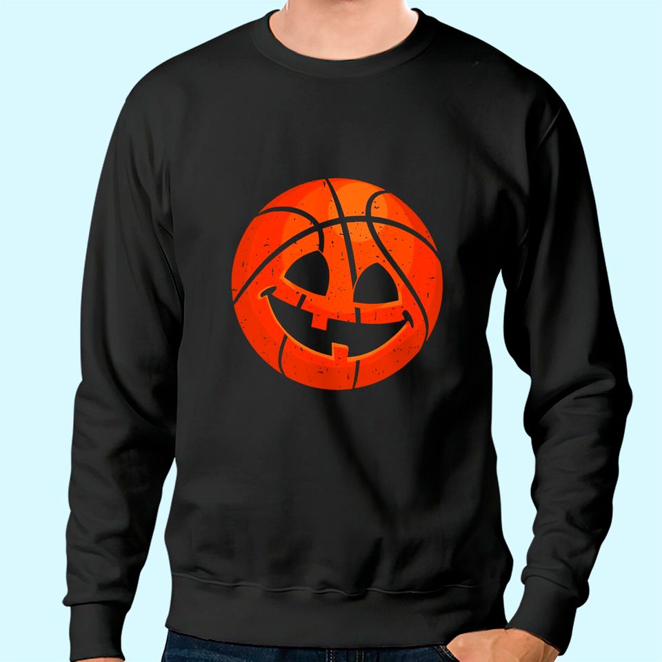 Basketball Pumpkin Face Halloween Jack-O-Lantern Sweatshirt