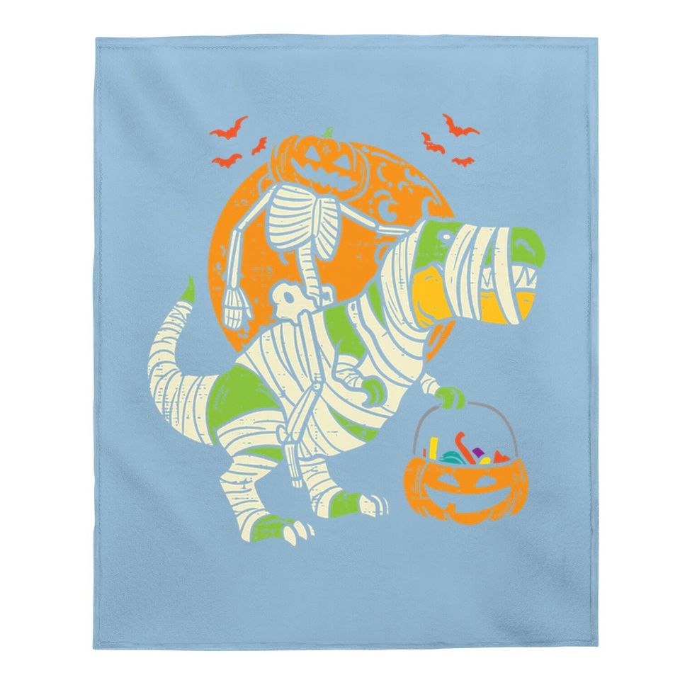 Pumpkin Skeleton On Trex Funny Halloween Dinosaur Baby Blanket