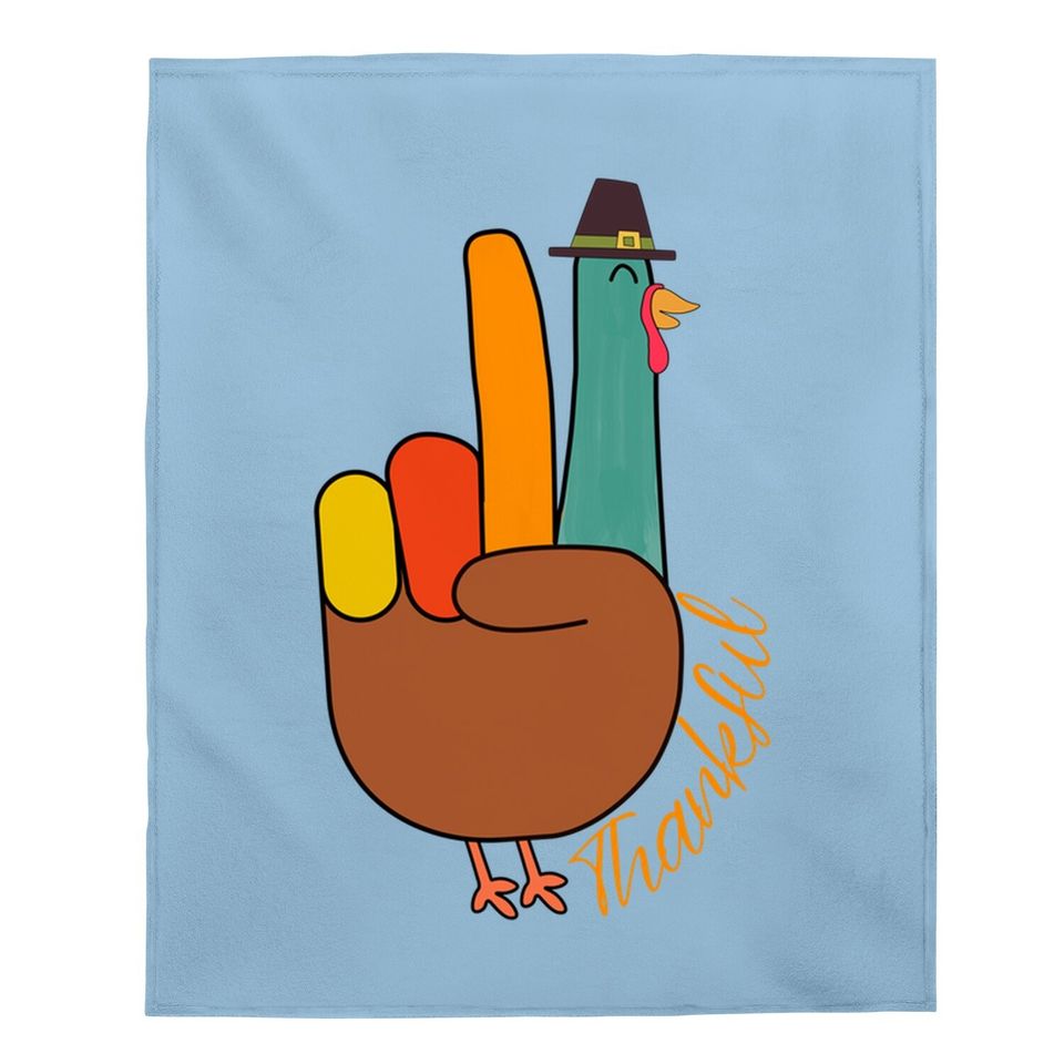 Peace Hand Sign Thankful Turkey Thanksgiving Baby Blanket