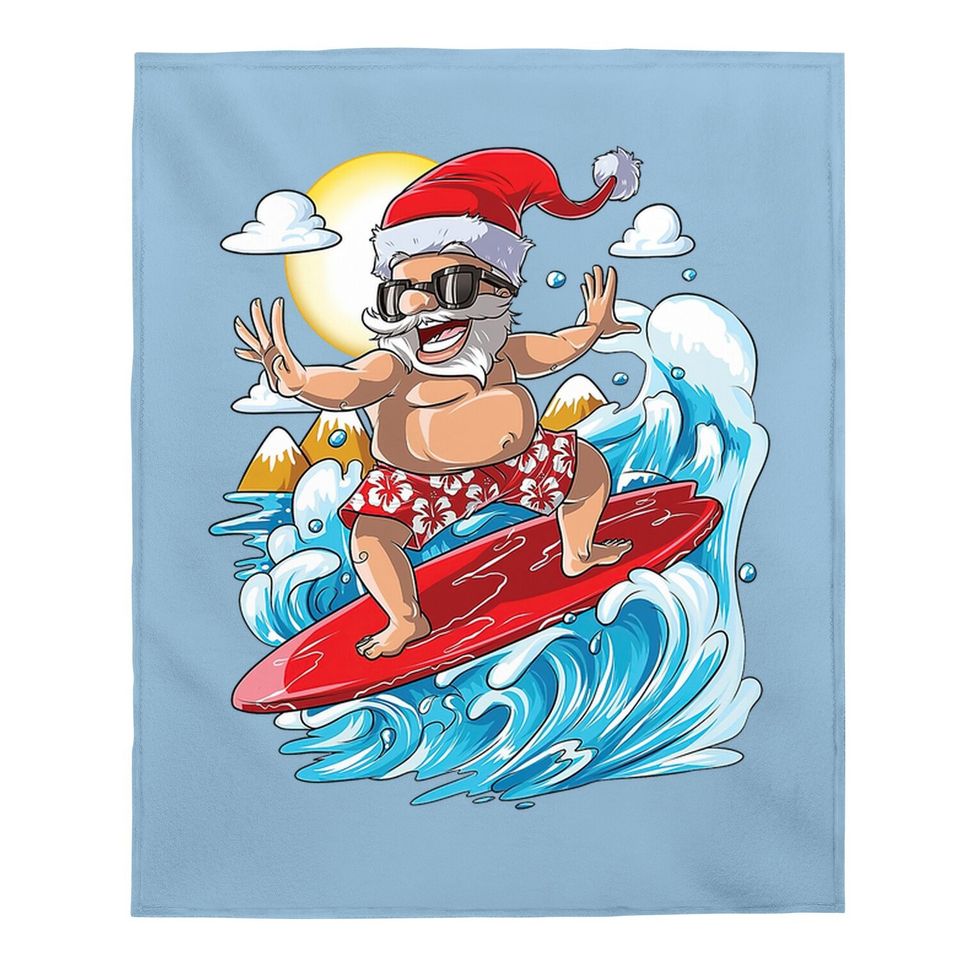 Santa Hawaiian Surfing Christmas Summer Baby Blanket
