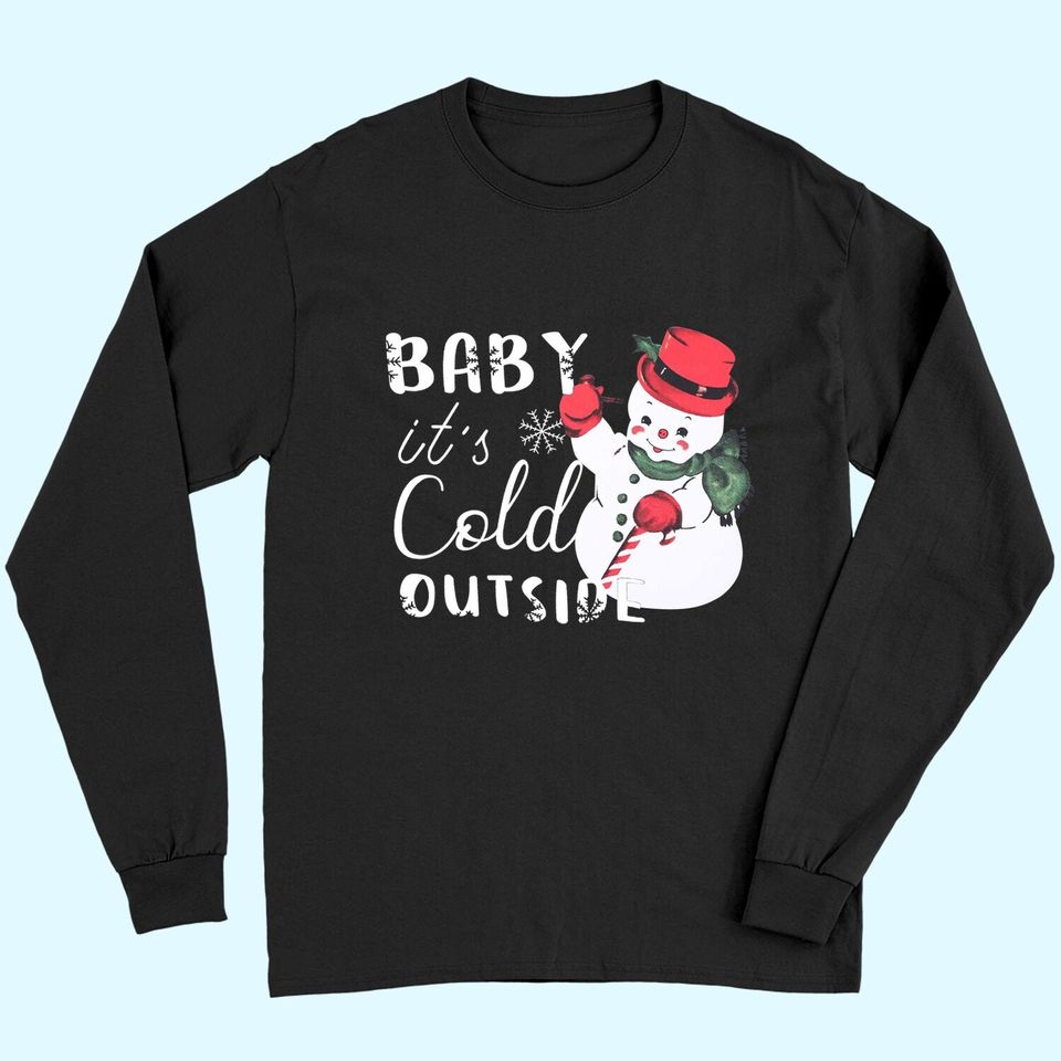 Baby It's Cold Outside Christmas Plaid Splicing Snowman Long Sleeves