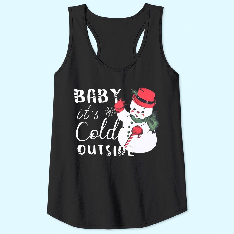Baby It's Cold Outside Christmas Plaid Splicing Snowman Tank Tops