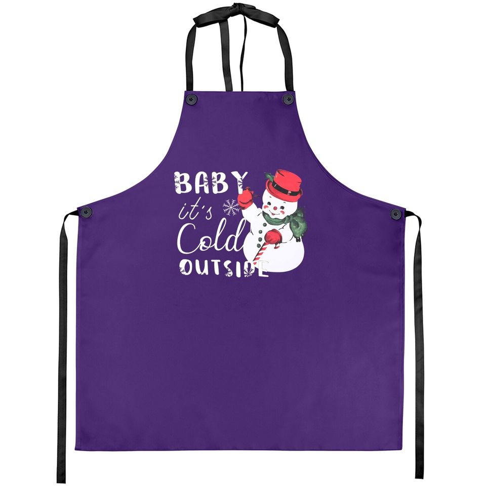 Baby It's Cold Outside Christmas Plaid Splicing Snowman Aprons
