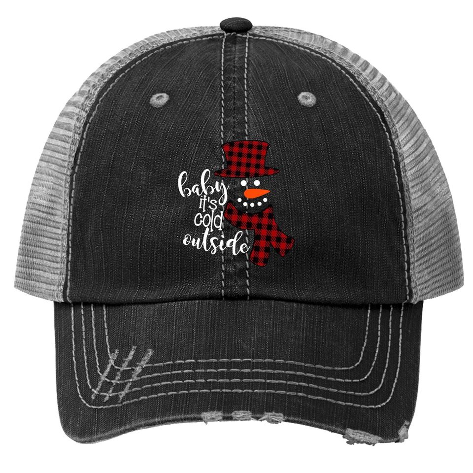 Baby It's Cold Outside Remimi Girl's Christmas Buffalo Plaid Raglan Patchwork Trucker Hats
