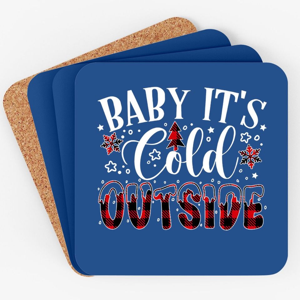 Baby It's Cold Outside Christmas Plaid Coasters