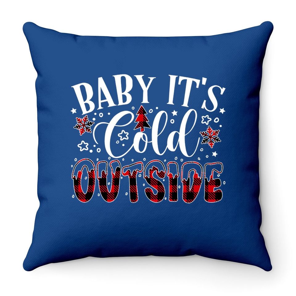 Baby It's Cold Outside Christmas Plaid Throw Pillows