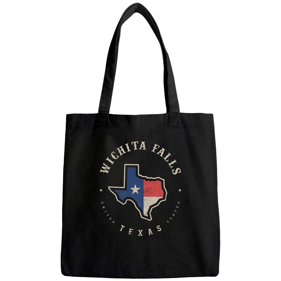 Vintage Wichita Falls Texas State Flag Map Tote Bag