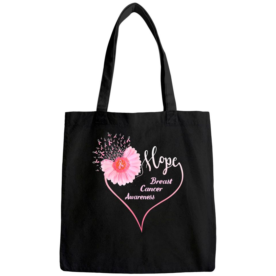 Faith Hope Love Heart Breast Cancer Awareness Pink Daisy Tote Bag