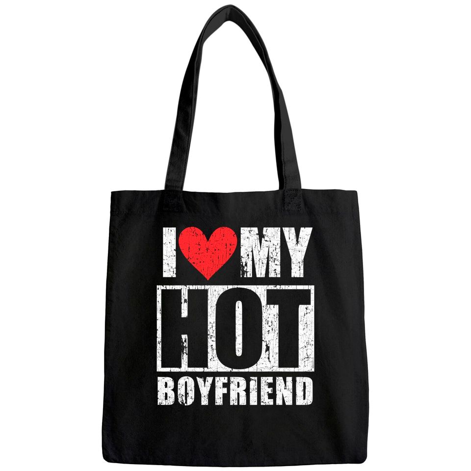 I Love My Hot Boyfriend Retro Tote Bag