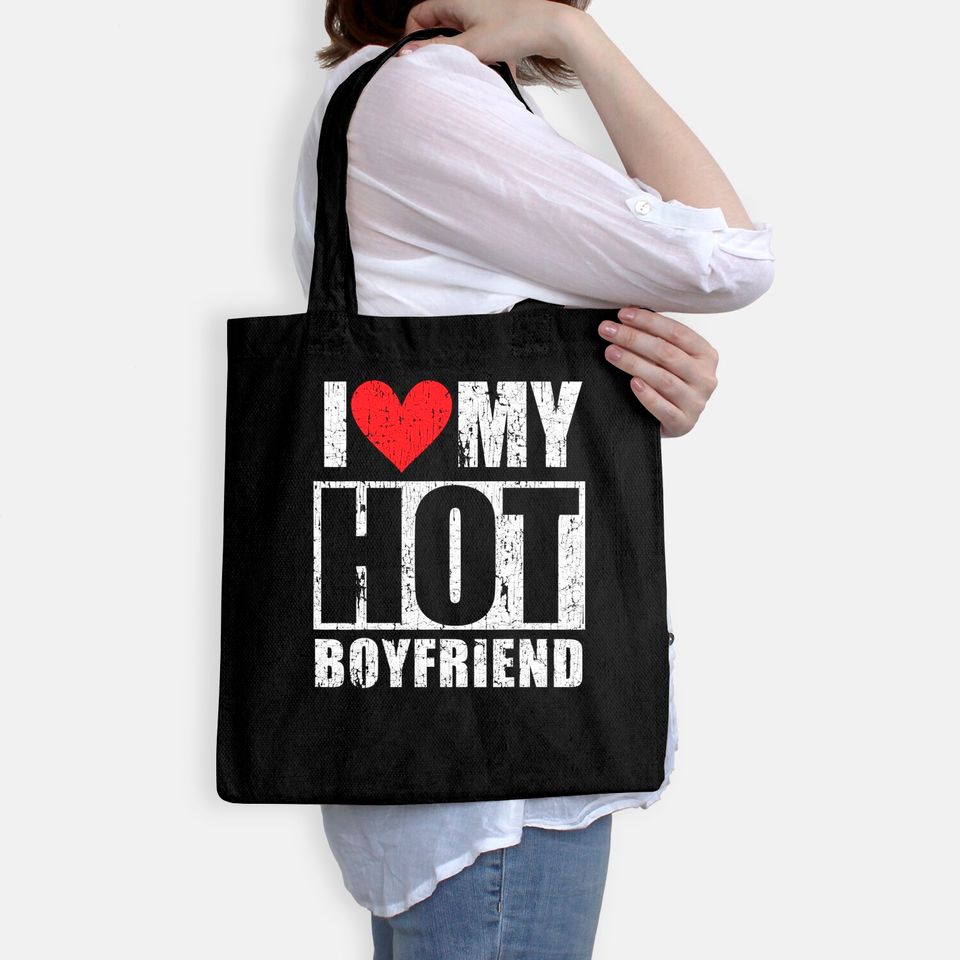I Love My Hot Boyfriend Retro Tote Bag