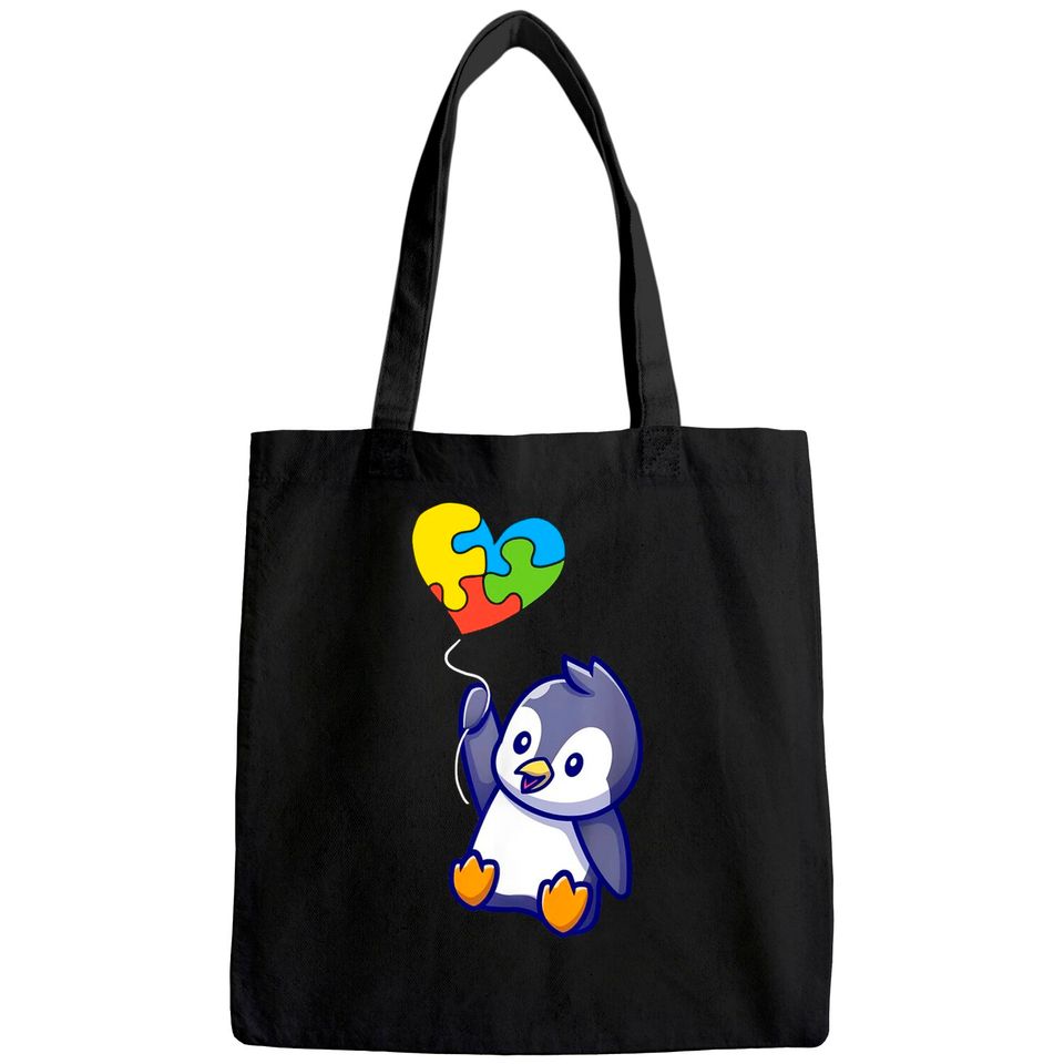 Penguin Autism Awareness Day Puzzle Piece Tote Bag