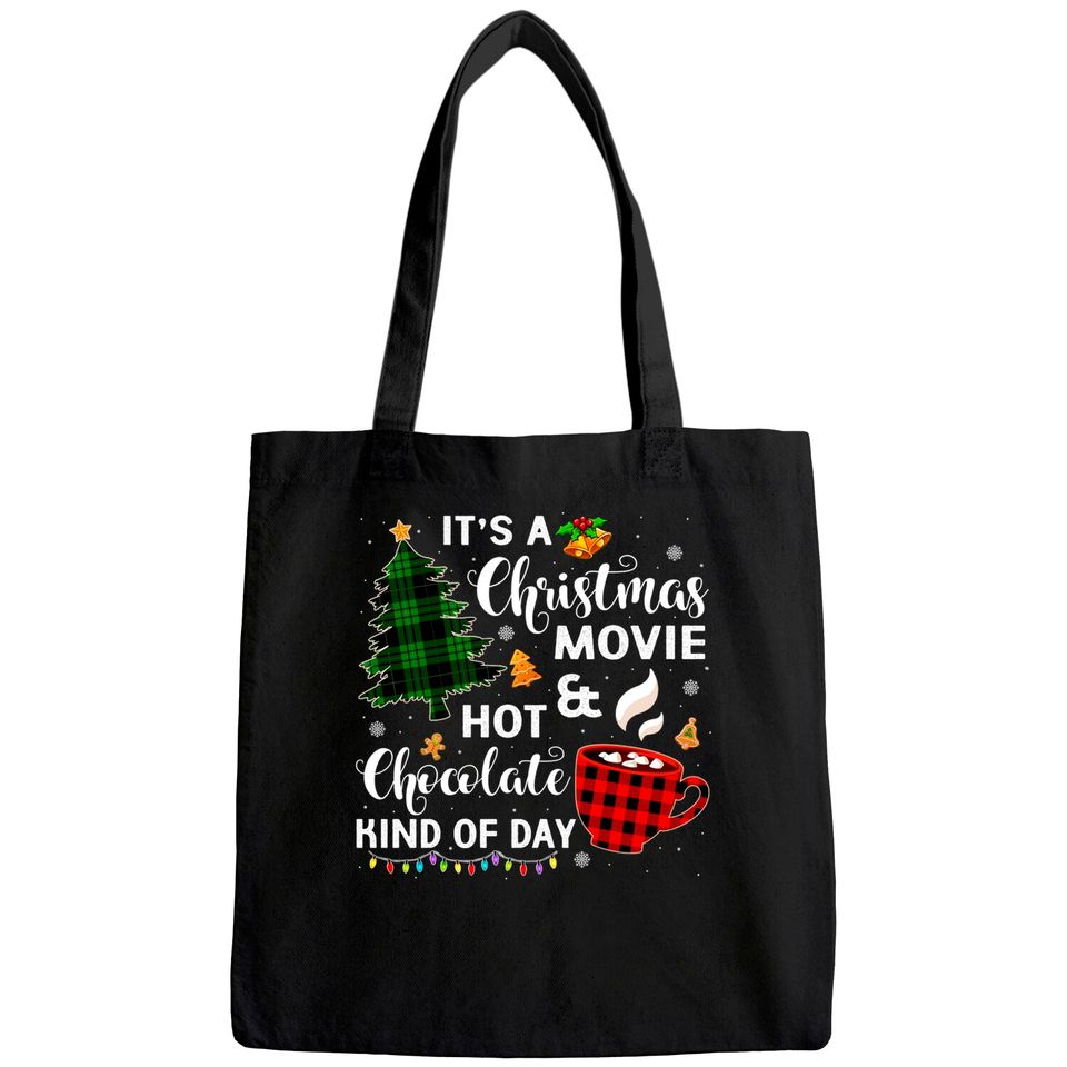 It's a Christmas Movie & Hot Chocolate Plaid Christmas Tree Tote Bag