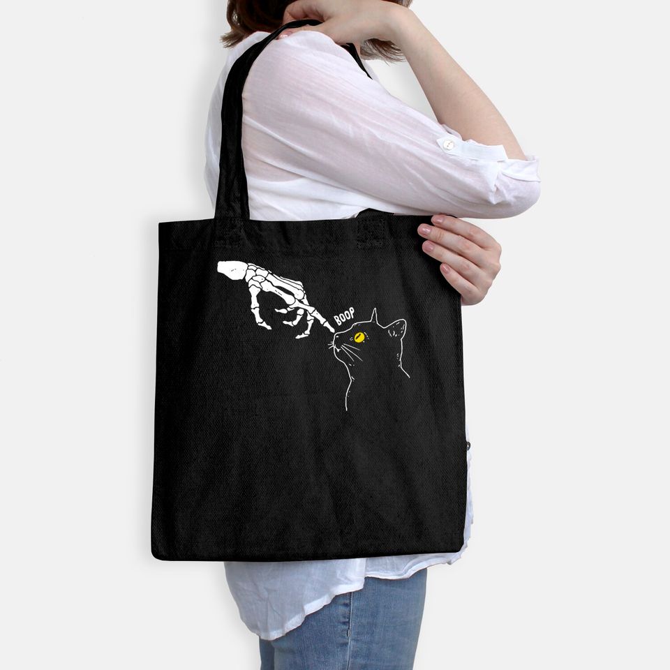Halloween Cat black Lover Skeleton Hand Boop Horror Custome Tote Bag
