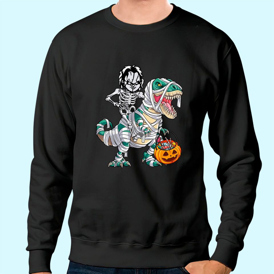 Chucky Riding Mummy Dinosaur T-rex Halloween Sweatshirt