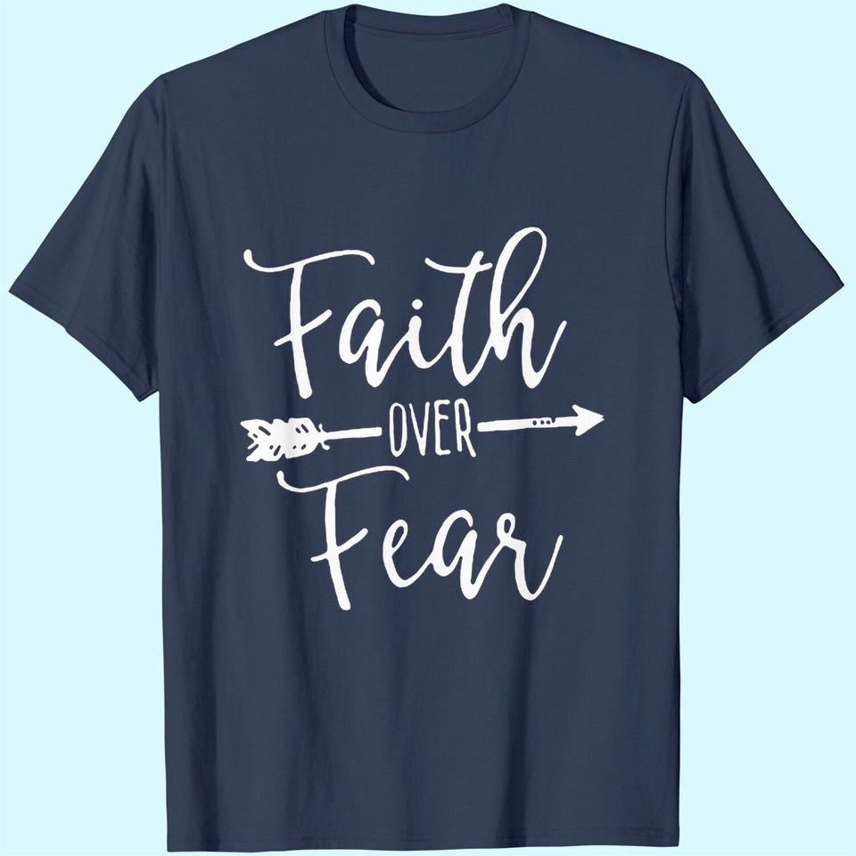Women's V-Neck Summer T-Shirt, Faith Over Fear Graphic Tops