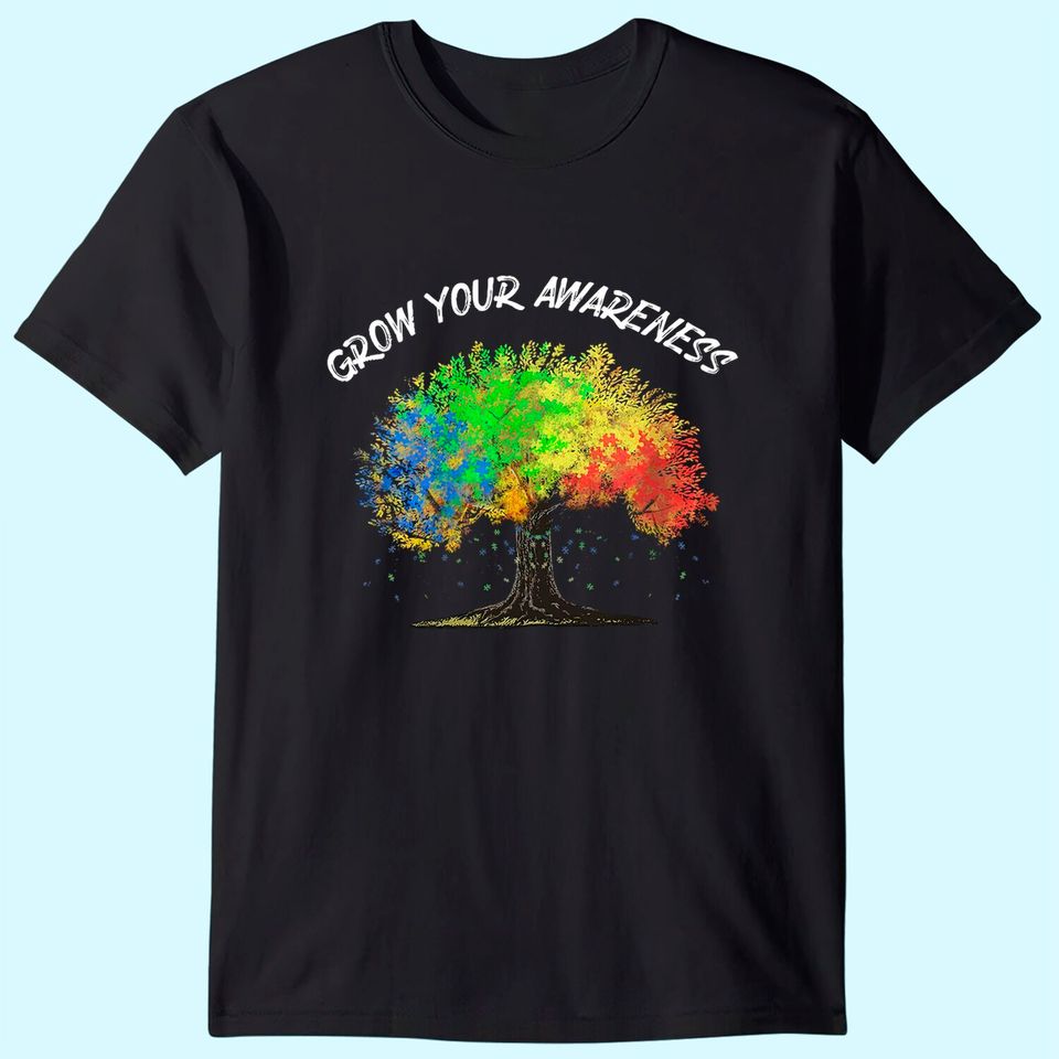 Autism Awareness Rainbow Tree Grow Your Awareness Hand Drawn T-Shirt