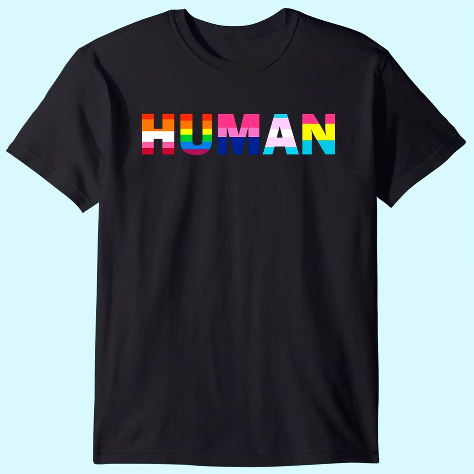 Womens Human Rainbow Flag LGBT Gay Pride Month Transgender Ally O Neck T Shirt