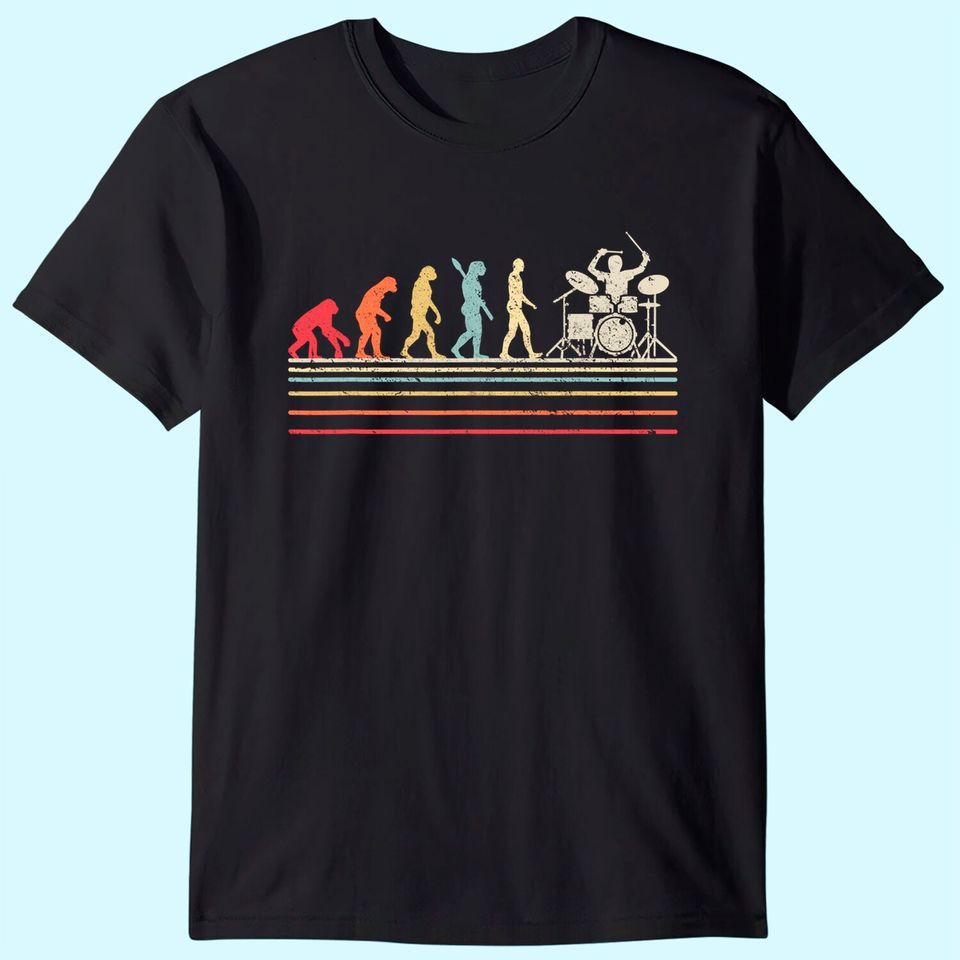 Funny Drummer T Shirt. Retro Vintage Evolution Of Man Shirt