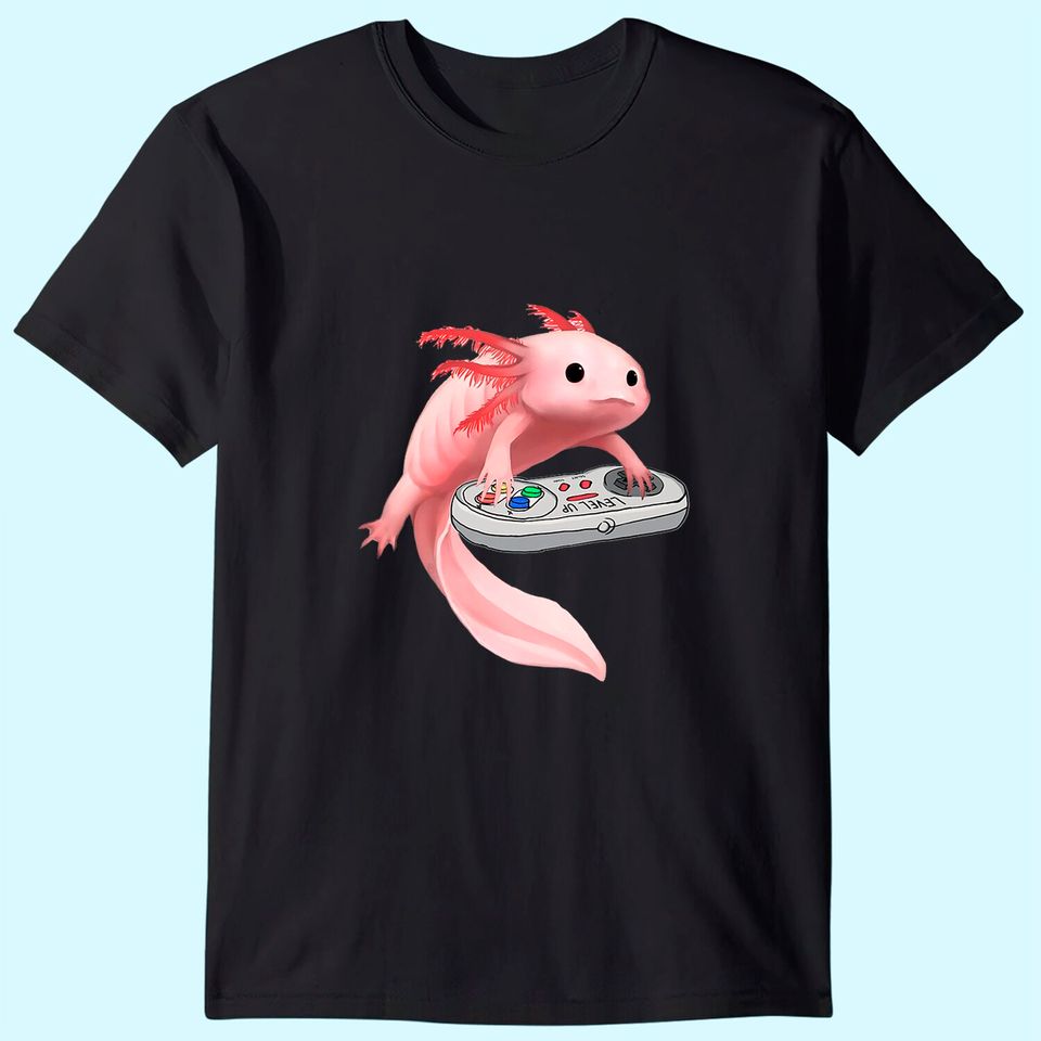 Fish Playing Video Game White-Axolotl Lizard Gamers T-Shirt