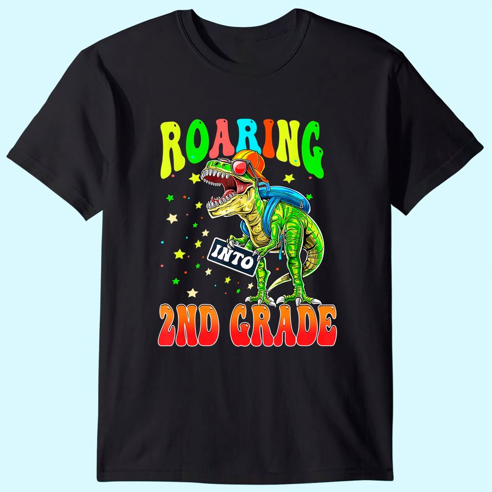 Roaring Into 2nd Grade Dinosaur Back to School Boys T Shirt