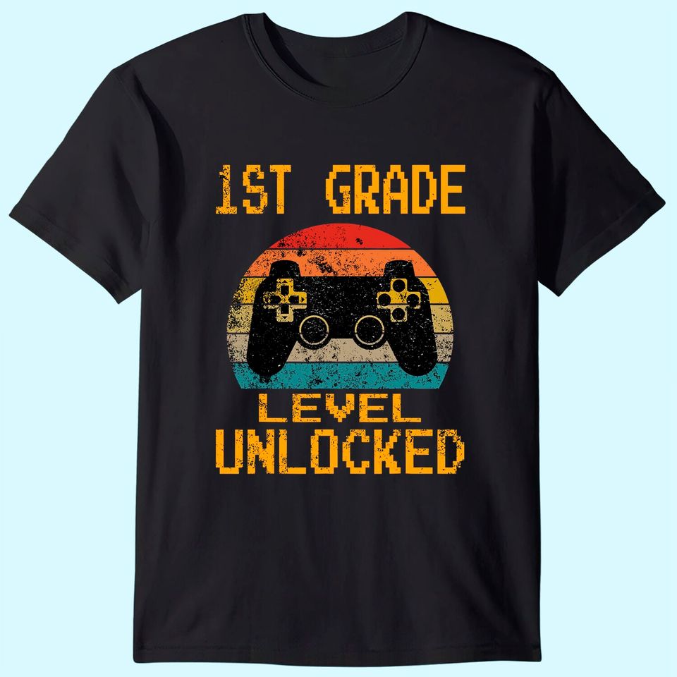1st Grade Level Unlocked Gamer First Day Of School Boys T Shirt