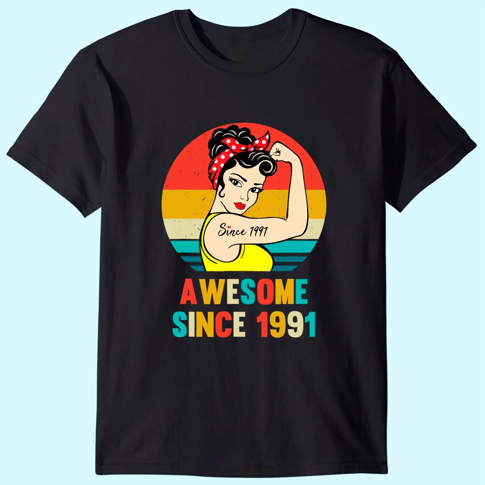 Vintage 30th Birthday 1991 Women Gift for 30 Year Old Woman T Shirt