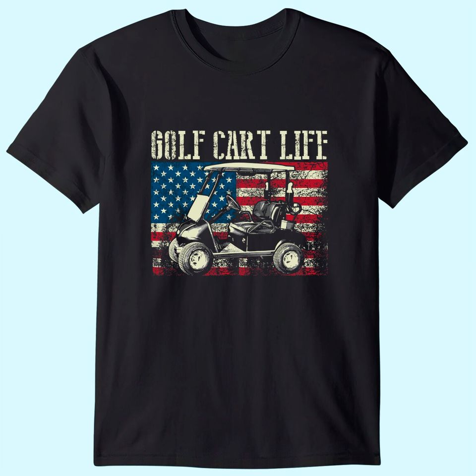Cool Golf Cart Vintage US Flag Funny Golfing Gift Men Women T-Shirt