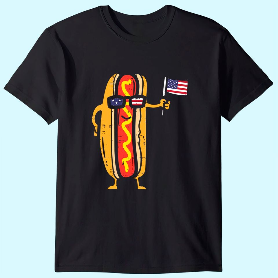 Hotdog Sunglasses American Flag T-Shirt