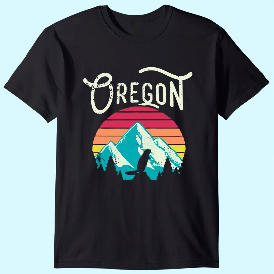 Retro Vintage Oregon OR Mountains Beaver T Shirt
