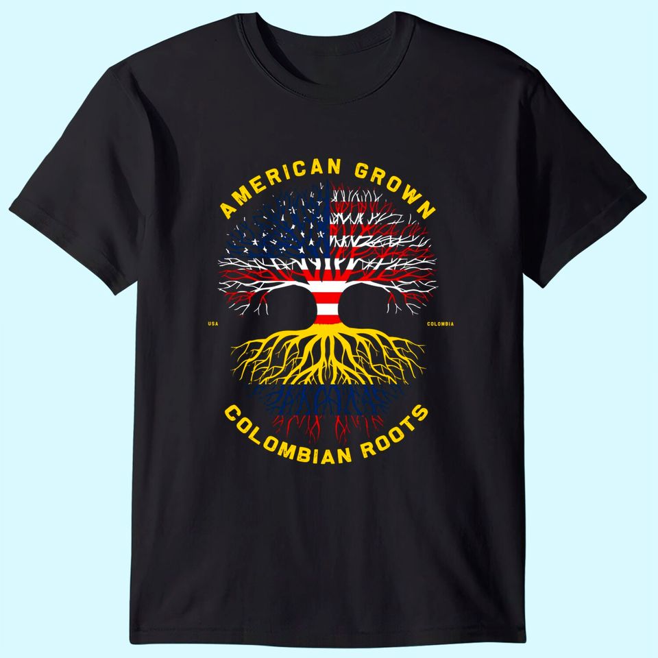 American Grown With Colombian Roots Tree USA Flag Gifts T-Shirt