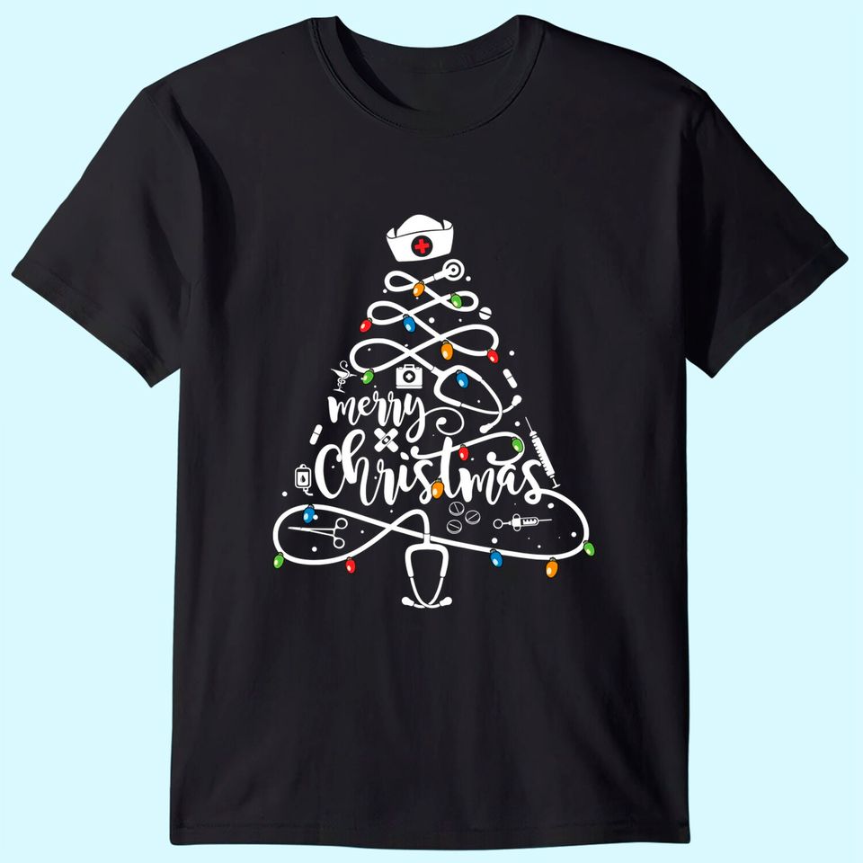 Merry Christmas Nurse Tree Lights Pajamas T-Shirt