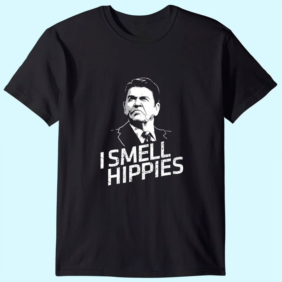 Vintage I Smell Hippies Funny Ronald Reagan T-Shirt