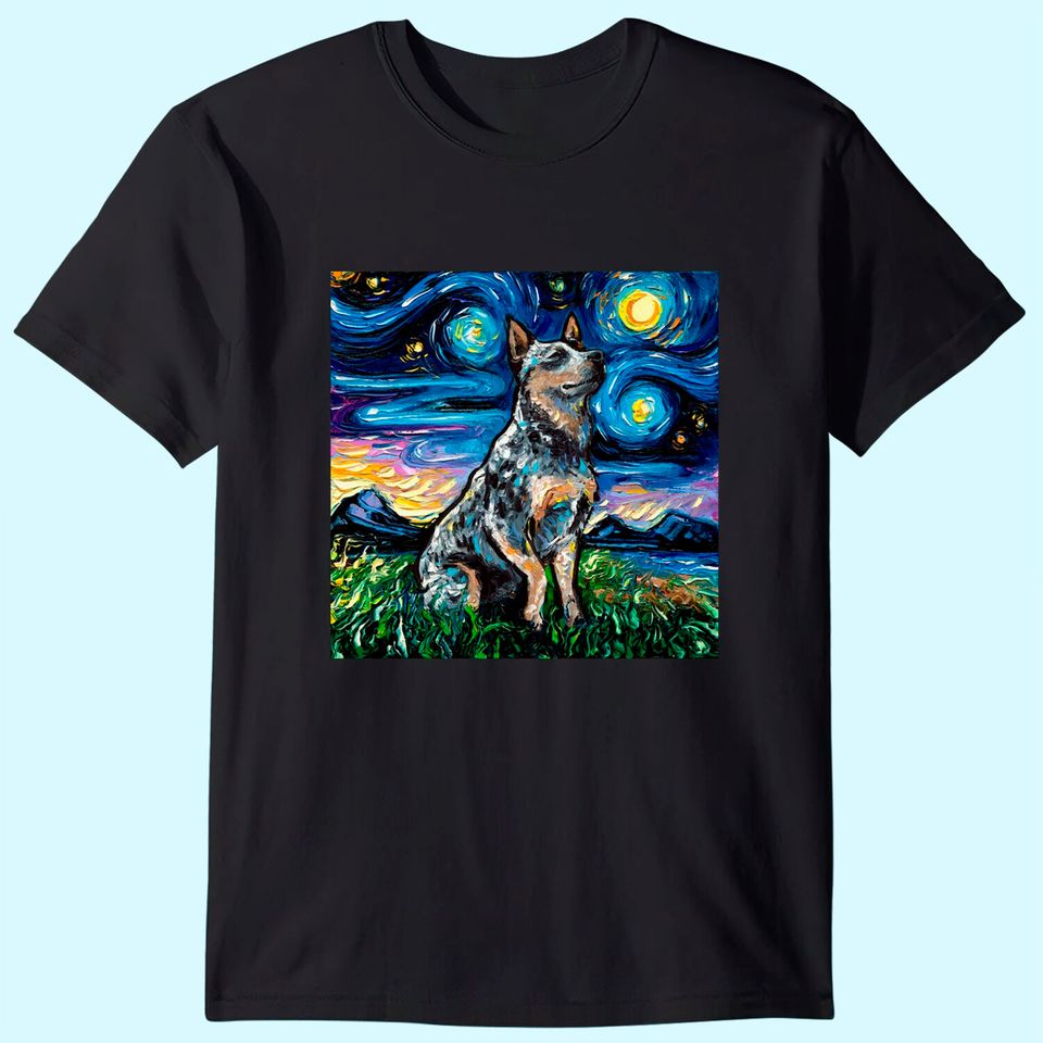 Blue Heeler Starry Night Australian Cattle Dog Art T-Shirt