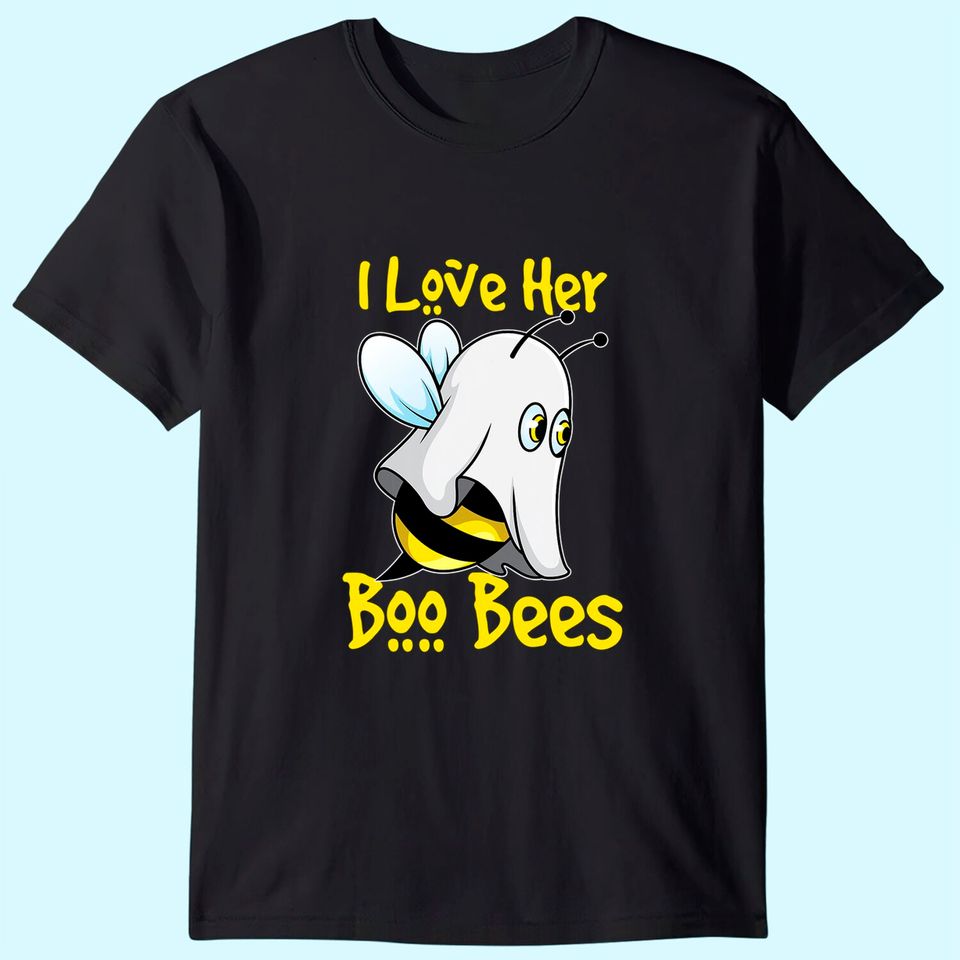 I Love Her Boo Bees Halloween Matching Couple Costume His T-Shirt