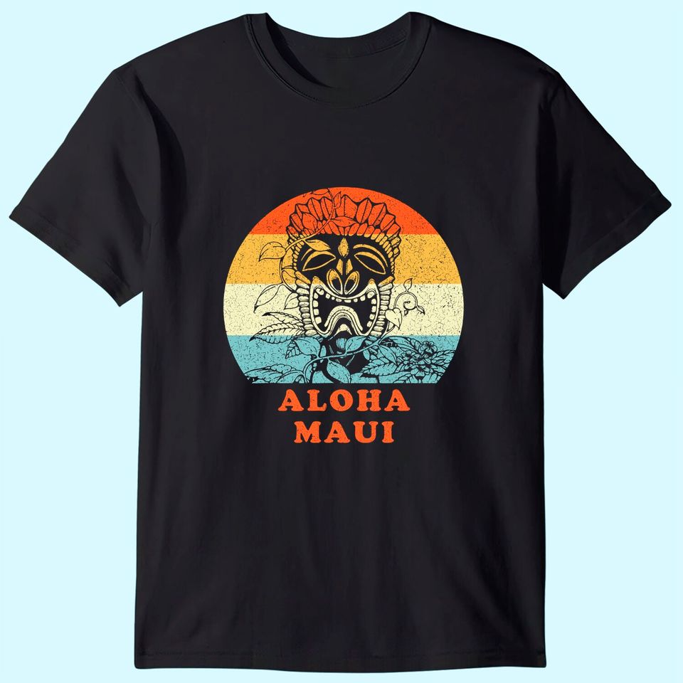 Aloha Maui Hawaiian Tiki Statue Vintage Retro Vacation T Shirt