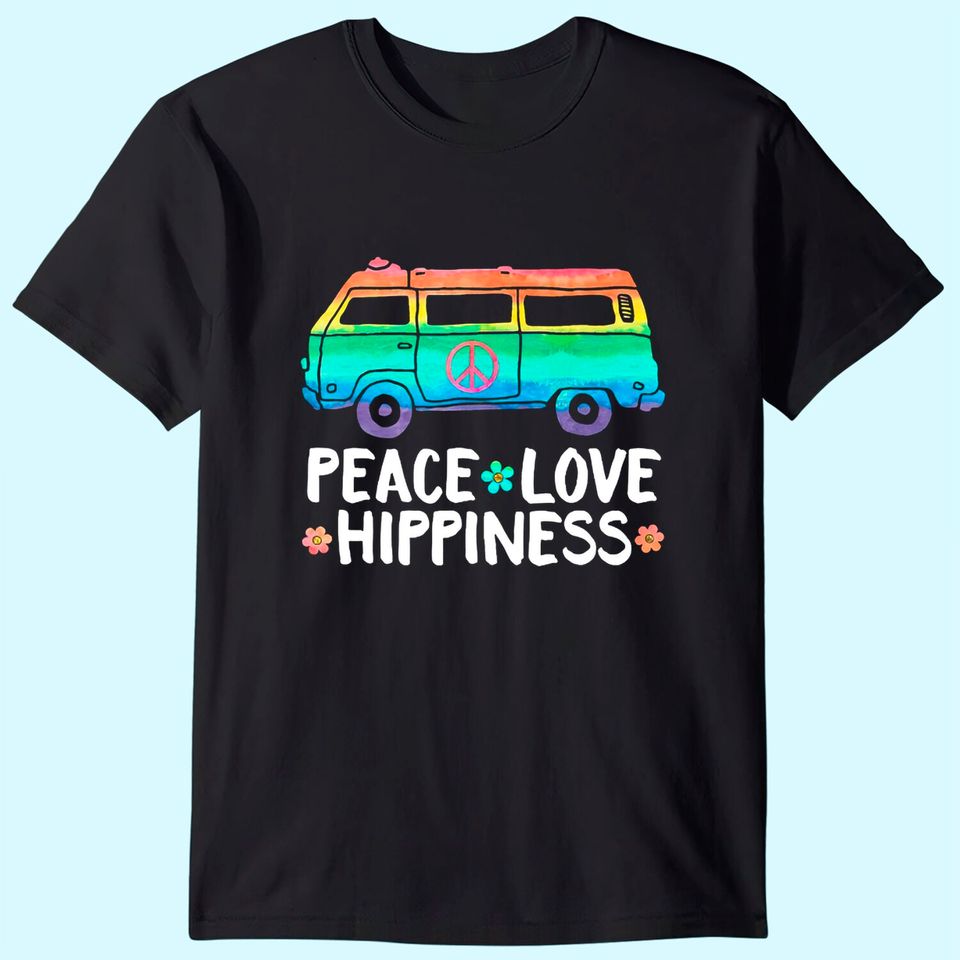 Peace Love Hippiness Peace Van Hippie Bus Rainbow TT Shirt