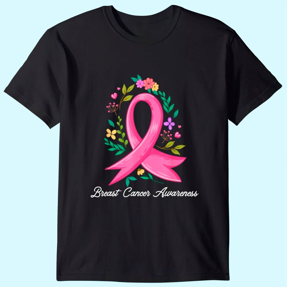 Floral Pink Breast Cancer Awareness In October We Wear Pink T-Shirt