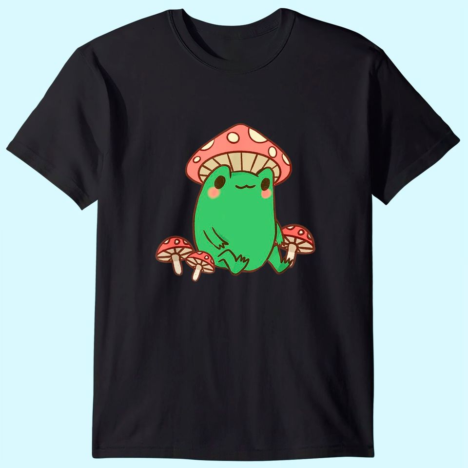 Frog with Mushroom Hat Cottagecore Aesthetic T-Shirt