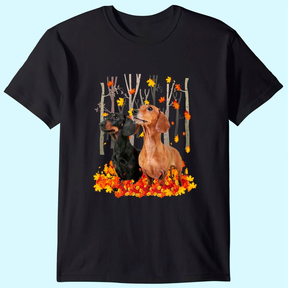 Hello Autumn Maple Dachshund Leaf Fall Cute Dachshund T-Shirt